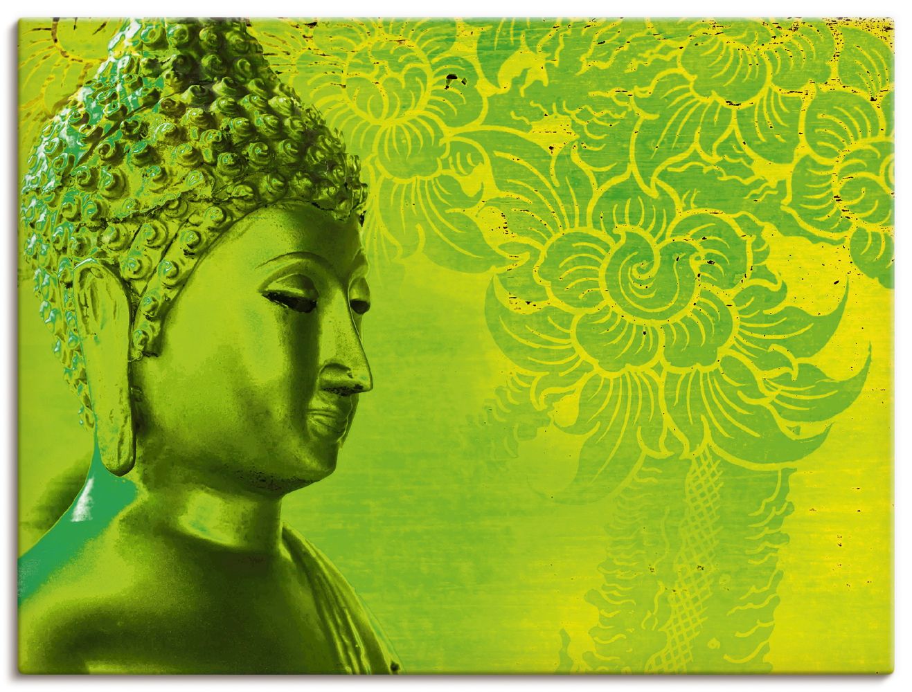 Pitsanu Kraichana: Buddha Goldstatue vor grünem, gemustertem Hintergrund in  Thailand.