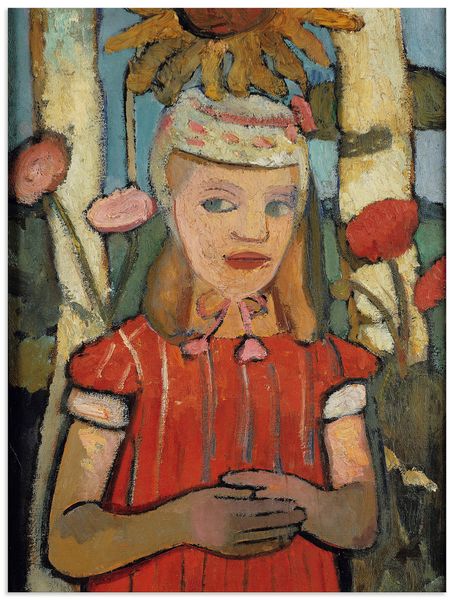 Alubild von Paula Modersohn-Becker Mädchen in rotem Kleid vor Sonnenblume - ARTland Alubild von Paula Modersohn-Becker Mädchen in rotem Kleid vor Sonnenblume Alubilder / Outdoorbilder