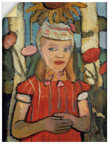 Wandaufkleber von Paula Modersohn-Becker Mädchen in rotem Kleid vor Sonnenblume - ARTland Wandaufkleber von Paula Modersohn-Becker Mädchen in rotem Kleid vor Sonnenblume Wandaufkleber