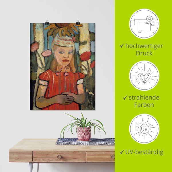 Poster von Paula Modersohn-Becker Mädchen in rotem Kleid vor Sonnenblume - ARTland Poster von Paula Modersohn-Becker Mädchen in rotem Kleid vor Sonnenblume Kunstdrucke & Poster