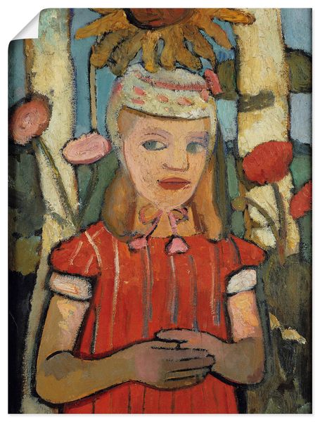 Poster von Paula Modersohn-Becker Mädchen in rotem Kleid vor Sonnenblume - ARTland Poster von Paula Modersohn-Becker Mädchen in rotem Kleid vor Sonnenblume Kunstdrucke & Poster