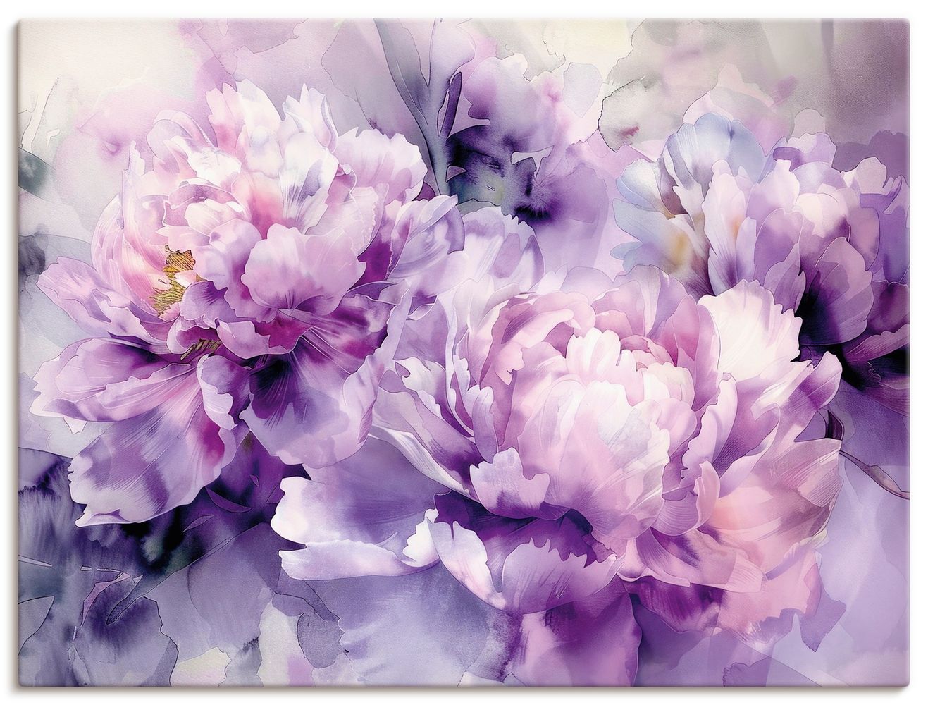 UtArt: Lila Farbene Pfingstrosen Wasserfarben Aquarell