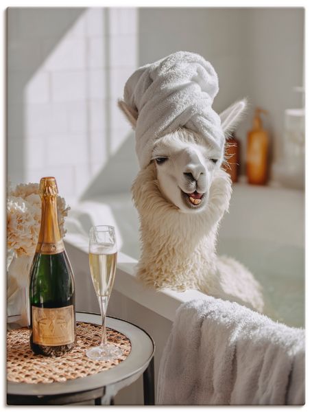 Leinwandbild von Nova Voss Lama in der Badewanne - ARTland Leinwandbild von Nova Voss Lama in der Badewanne