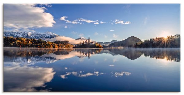 Leinwandbild von Achim Thomae Sonnenaufgang am Bleder See in Slowenien - ARTland Leinwandbild von Achim Thomae Sonnenaufgang am Bleder See in Slowenien