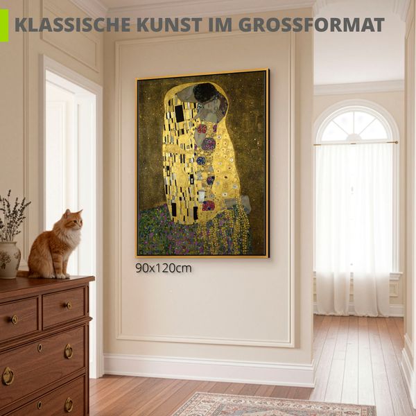 Leinwandbild gerahmt mit Schattenfugenleiste von Gustav Klimt Der Kuß - ARTland Leinwandbild gerahmt mit Schattenfugenleiste von Gustav Klimt Der Kuß Bilder mit Rahmen