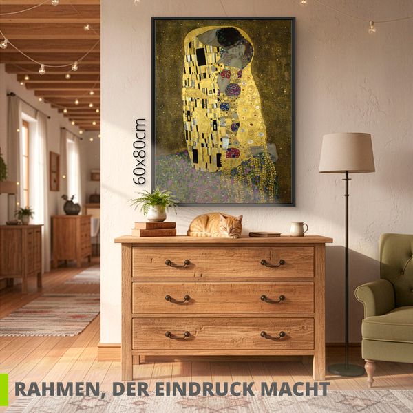 Leinwandbild gerahmt mit Schattenfugenleiste von Gustav Klimt Der Kuß - ARTland Leinwandbild gerahmt mit Schattenfugenleiste von Gustav Klimt Der Kuß Bilder mit Rahmen