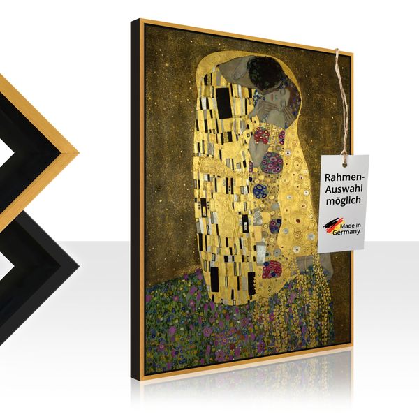 Leinwandbild gerahmt mit Schattenfugenleiste von Gustav Klimt Der Kuß - ARTland Leinwandbild gerahmt mit Schattenfugenleiste von Gustav Klimt Der Kuß