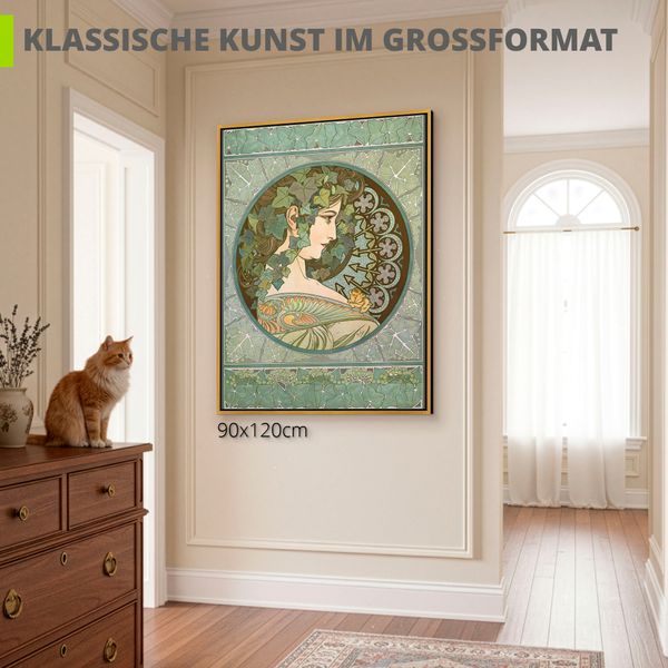 Leinwandbild gerahmt mit Schattenfugenleiste von Alfons Mucha Efeu 1901 - ARTland Leinwandbild gerahmt mit Schattenfugenleiste von Alfons Mucha Efeu 1901 Bilder mit Rahmen