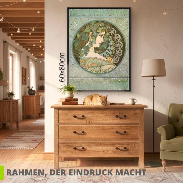Leinwandbild gerahmt mit Schattenfugenleiste von Alfons Mucha Efeu 1901 - ARTland Leinwandbild gerahmt mit Schattenfugenleiste von Alfons Mucha Efeu 1901 Bilder mit Rahmen