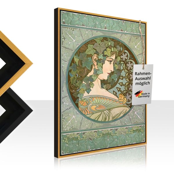 Leinwandbild gerahmt mit Schattenfugenleiste von Alfons Mucha Efeu 1901 - ARTland Leinwandbild gerahmt mit Schattenfugenleiste von Alfons Mucha Efeu 1901