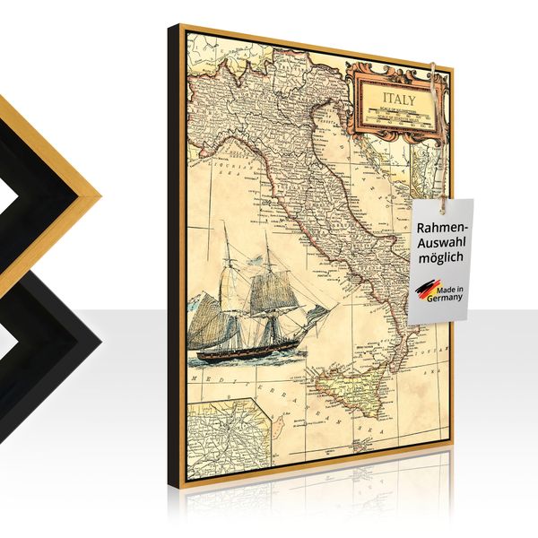 Leinwandbild gerahmt mit Schattenfugenleiste von Vision Studio Italienkarte - ARTland Leinwandbild gerahmt mit Schattenfugenleiste von Vision Studio Italienkarte