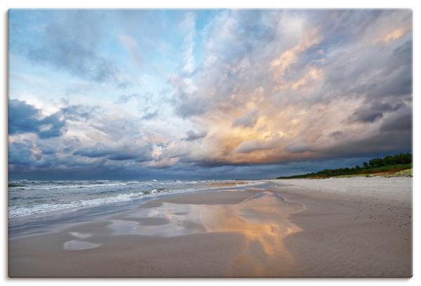 Leinwandbild von lichtjahr21 Strandblick mit farbigen Wolken - ARTland Leinwandbild von lichtjahr21 Strandblick mit farbigen Wolken